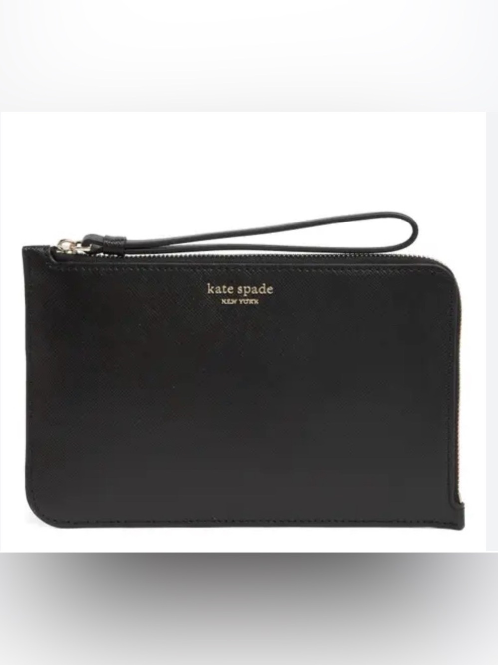kate spade black leather zipper wristlet with gold hardware